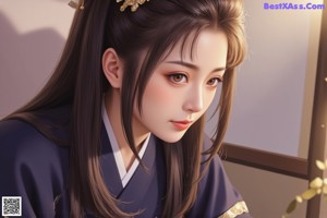 A woman with long pink hair and blue eyes, wearing a white outfit with a gold ribbon, stands against a pink background with cherry blossoms.