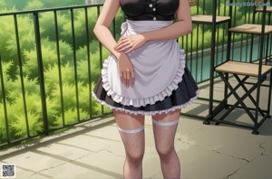 A woman in a maid outfit is posing for the camera.