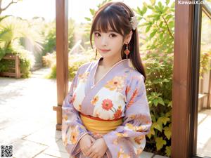 A woman in a kimono posing for the camera.