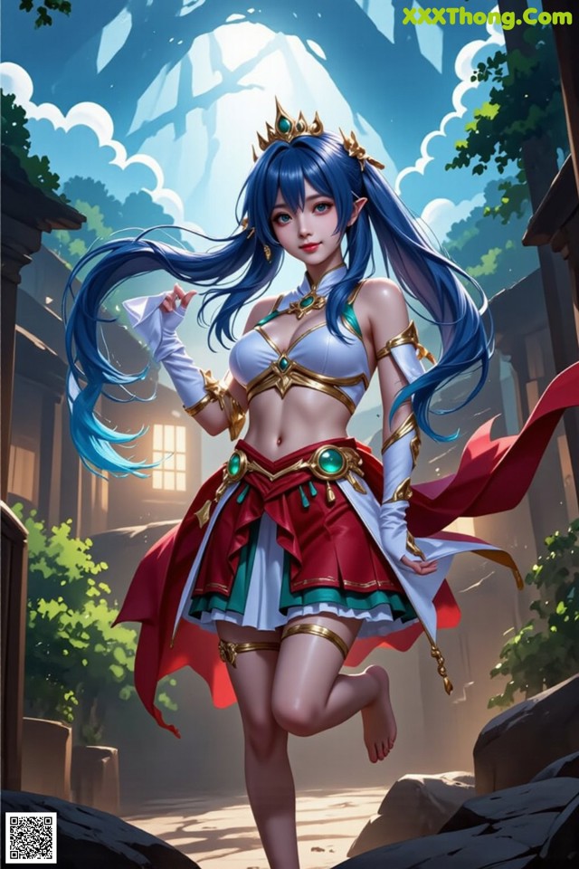 Hentai - Under the Radiance of Celestial Grace Set.1 20250106 Part 12 No.c6b2a9 A woman with long blue hair wearing a crown and a red cape.