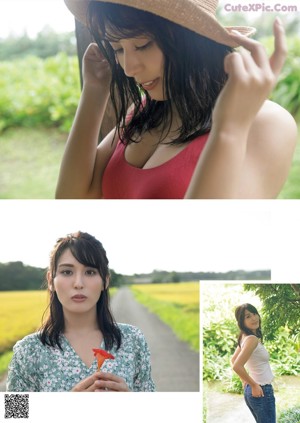 A naked asian woman with long black hair posing for the camera.