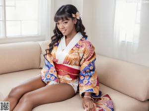 A woman in a purple kimono posing for the camera.