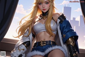 a sexy anime girl with big tits sitting on the ground