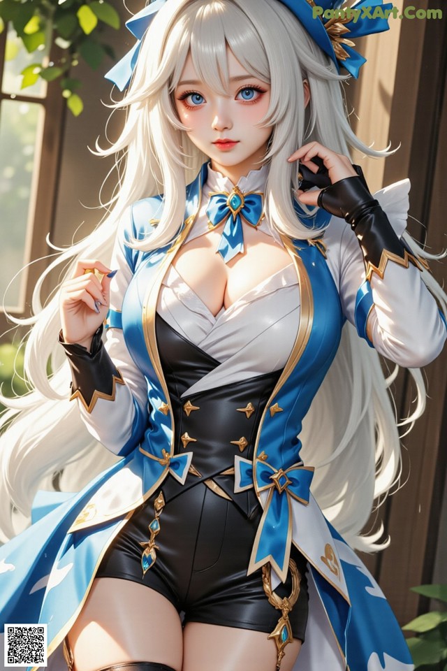 Hentai - Luminous Charm of the Aquatic Enchantress Set.1 20250125 Part 3 No.101282 A woman with long white hair wearing a blue and white outfit.