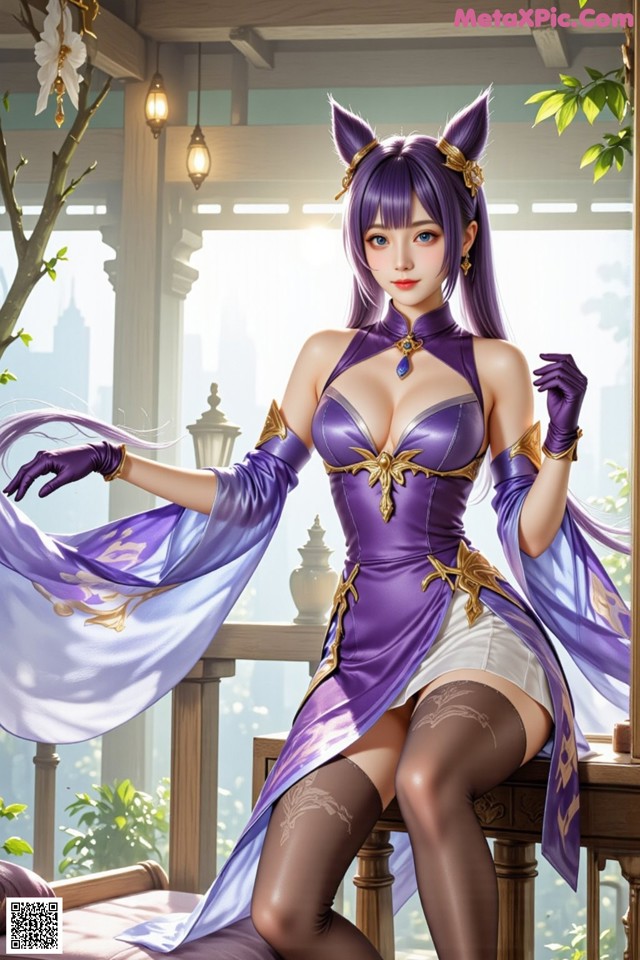 Hentai - Sovereign of Lightning in Exquisite Garb Set.2 20250126 Part 3 No.b12599 A woman in a purple dress sitting on a table.