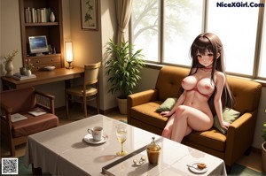 Anime girl with big tits posing for the camera.