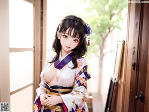 A woman in a kimono is posing for the camera.