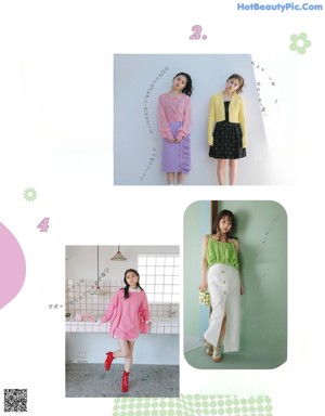 A magazine spread with a woman in a green sweater and black boots.