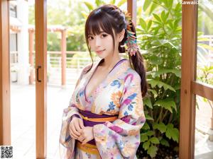 A woman in a kimono posing for the camera.