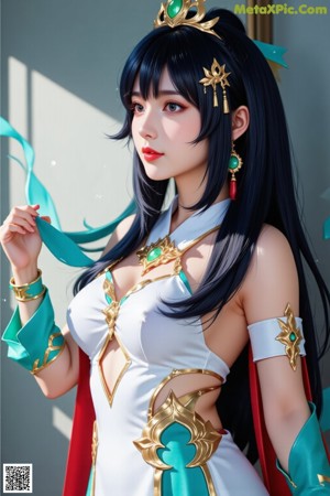 A woman in a bikini with a crown on her head.